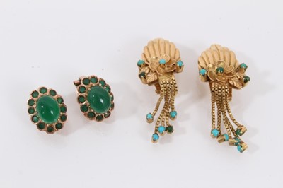 Lot 452 - Two pairs of 1950s gold and gem-set earrings