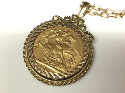 Lot 2 - George V gold full sovereign 1911, in 9ct gold pendant mount on 9ct gold chain