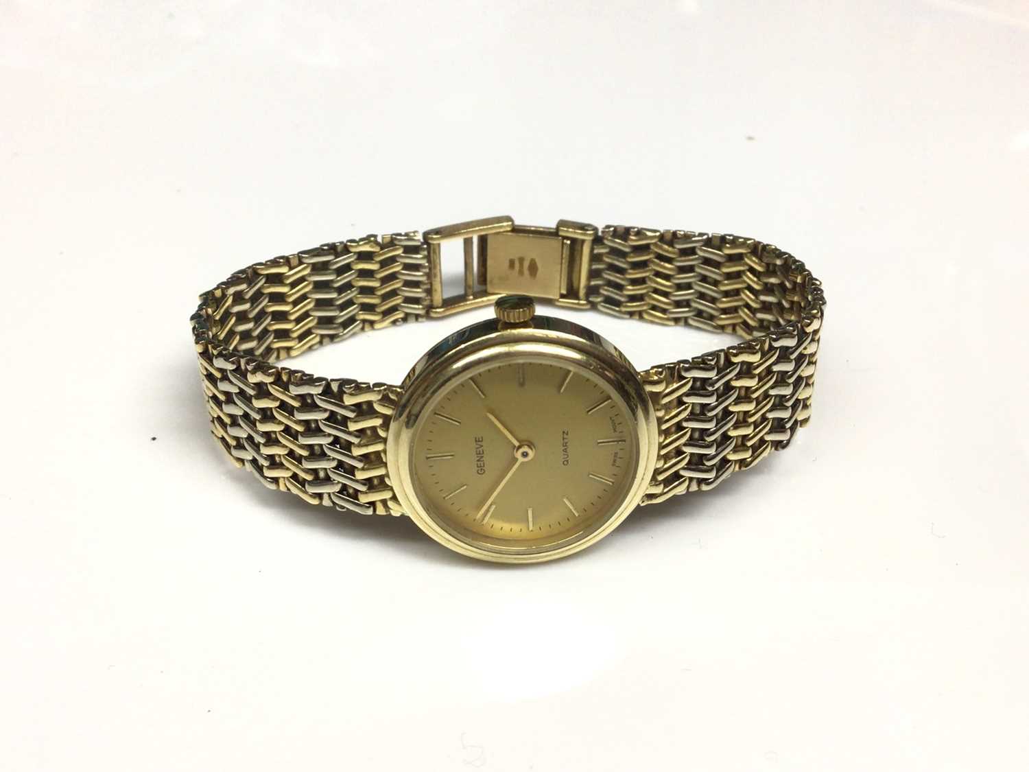 Lot 7 - 14ct gold Geneve Quartz wristwatch on white and yellow gold bracelet