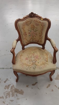 Lot 1000 - French-style open elbow salon chair with carved beech frame and needlework upholstery