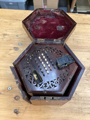 Lot 2214 - Late Victorian rosewood concertina/squeeze box in hexagonal mahogany case