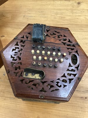 Lot 2214 - Late Victorian rosewood concertina/squeeze box in hexagonal mahogany case