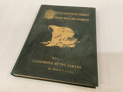 Lot 912 - Oswin A. J. Lee - Among British Birds in their Nesting Haunts, published Edinburgh: David Douglas, 1897-99, 4 vols, folio 39 x 29cm, original gilt tooled green cloth bindings