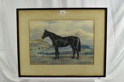 Lot 1046 - Dorothy Margaret & Elizabeth Mary Alderson, watercolour - a black horse in landscape, signed and dated 1936, 35cm x 49cm, in glazed frame