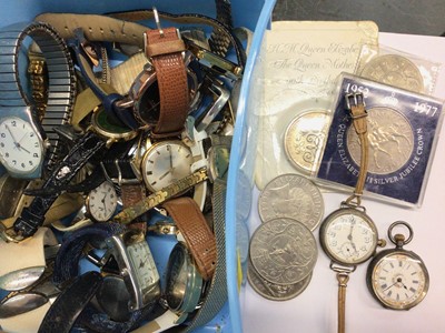 Lot 878 - Silver Trench wristwatch, silver fob watch, other watches and coins