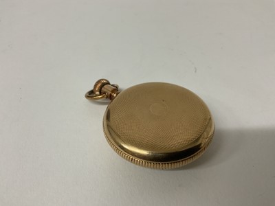Lot 92 - Early 20th century American 10ct gold fob watch with white enamel dial, the rear of the case marked 10K, case 3.7cm in diameter.