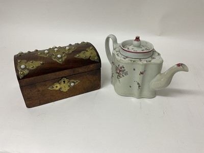 Lot 210 - Victorian walnut tea caddy together with a Newhall teapot and cover (restored). (2)