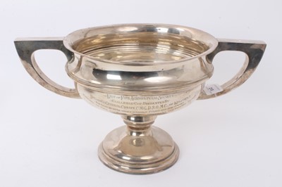 Lot 213 - Silver two handled fox hound trophy with presentation inscriptions, 45cm wide