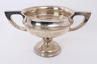 Lot 213 - Silver two handled fox hound trophy with presentation inscriptions, 45cm wide
