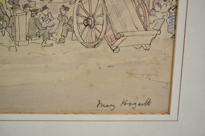 Lot 97 - Mary Henrietta Uppleby Hogarth (1861-1935) pen, ink and watercolour - Greek Market, c.1920, signed lower right, 17cm x 22.5cm, in glazed frame