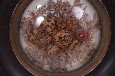 Lot 122 - Early Victorian cut paper flower bouquet under domed glass, c.1840