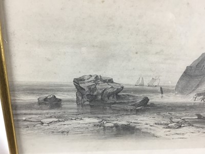 Lot 57 - 19th century English School, graphite study of a shipwreck on the shore 40cm 30cm in gilt frame