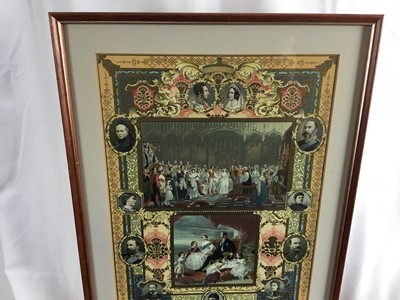 Lot 209 - Queen Victoria, 1837-1901, pair of coloured and gilt lithographs, The Silver Jubilee 1887, 38cm x28cm, in glazed frames
