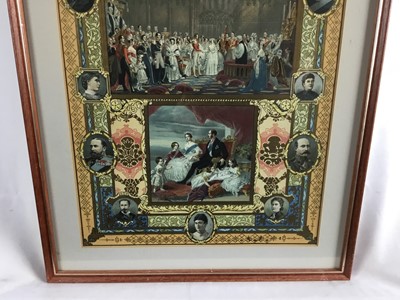 Lot 209 - Queen Victoria, 1837-1901, pair of coloured and gilt lithographs, The Silver Jubilee 1887, 38cm x28cm, in glazed frames