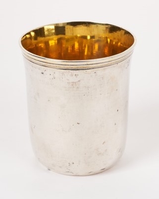 Lot 216 - Antique white metal beaker with gilded interior, indistinct marks to base