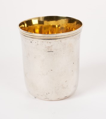 Lot 216 - Antique white metal beaker with gilded interior, indistinct marks to base