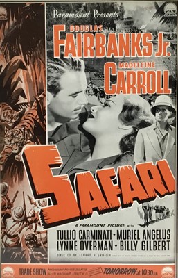Lot 58 - Original 1940’s film Poster, Paramount Pictures “Safari”, featuring Douglas Fairbanks Jr. and Madeline Carroll. Mounted and framed