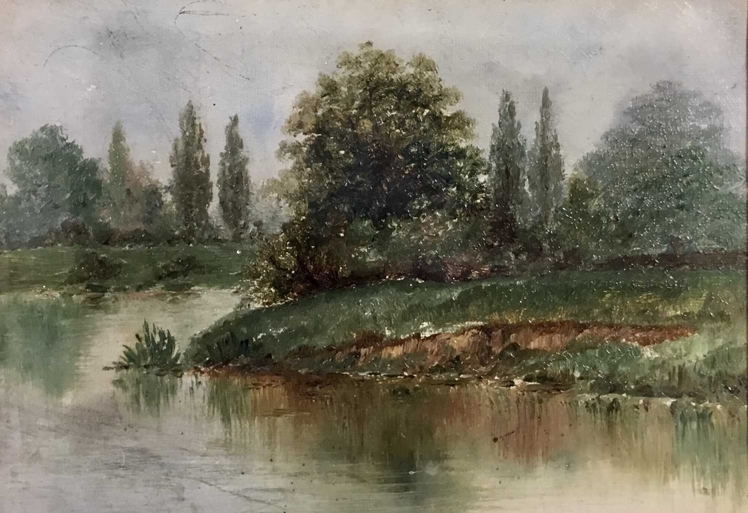 Lot 61 - Early 20th century English School oil on board, river landscape. Mounted and framed
