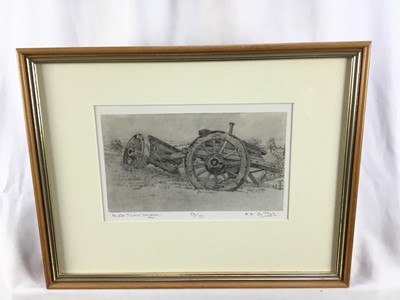 Lot 27 - Rachel Anne Le Bas, 1923-2020. Engraving, “An Old Timber Waggon”. Inscribed and signed to margin, 64/75. Mounted and framed