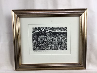 Lot 190 - Anne Hayward, contemporary, pair of signed limited edition woodcut engravings, “A Year In The Garden, July”, and “May Garden, 6/50 and 3/50. 13cm x 18cm, in glazed frames