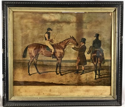 Lot 249 - 19th century coloured engraving, racehorse and jockey, “Matilda, The Winner Of The Great St Leger Stakes Doncaster, 1827”. Engraved by R.G. Reeves. Published by J.F. Herring and S&L Fuller. Black e...