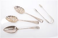 Lot 374 - Two Georgian Silverer tablespoons with later...