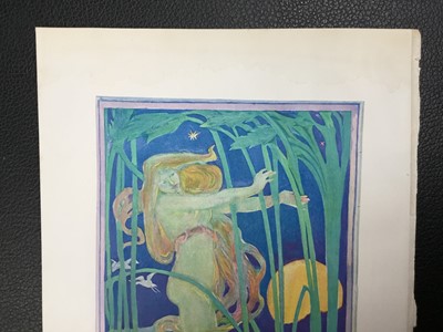 Lot 231 - Herbert Granville Fell, 1872-1958. Art Nouveau studio lithograph, “Noctvrne”. Embossed studio mark “The Studio London” lower right