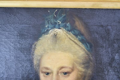 Lot 188 - English School, late 18th century, oil on canvas - portrait of a lady, ‘Mrs Milbourne’ 90cm x 70cm, in gilt frame