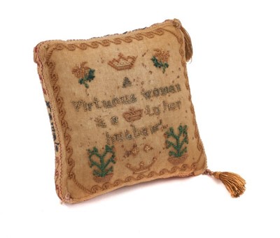 Lot 785 - Female orphan asylum Cheltenham interest: Rare early Victorian miniature needlework cushion