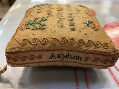 Lot 785 - Female orphan asylum Cheltenham interest: Rare early Victorian miniature needlework cushion