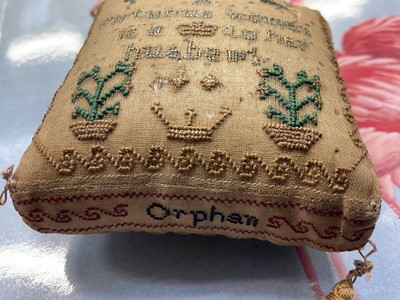 Lot 785 - Female orphan asylum Cheltenham interest: Rare early Victorian miniature needlework cushion