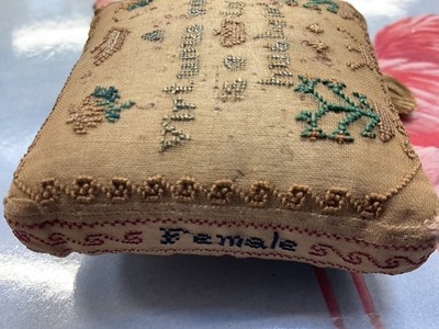 Lot 785 - Female orphan asylum Cheltenham interest: Rare early Victorian miniature needlework cushion