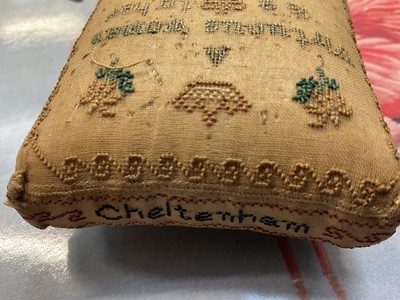 Lot 785 - Female orphan asylum Cheltenham interest: Rare early Victorian miniature needlework cushion