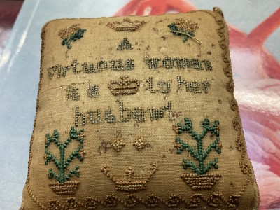 Lot 785 - Female orphan asylum Cheltenham interest: Rare early Victorian miniature needlework cushion