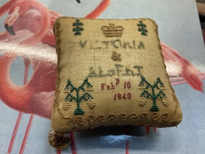 Lot 785 - Female orphan asylum Cheltenham interest: Rare early Victorian miniature needlework cushion