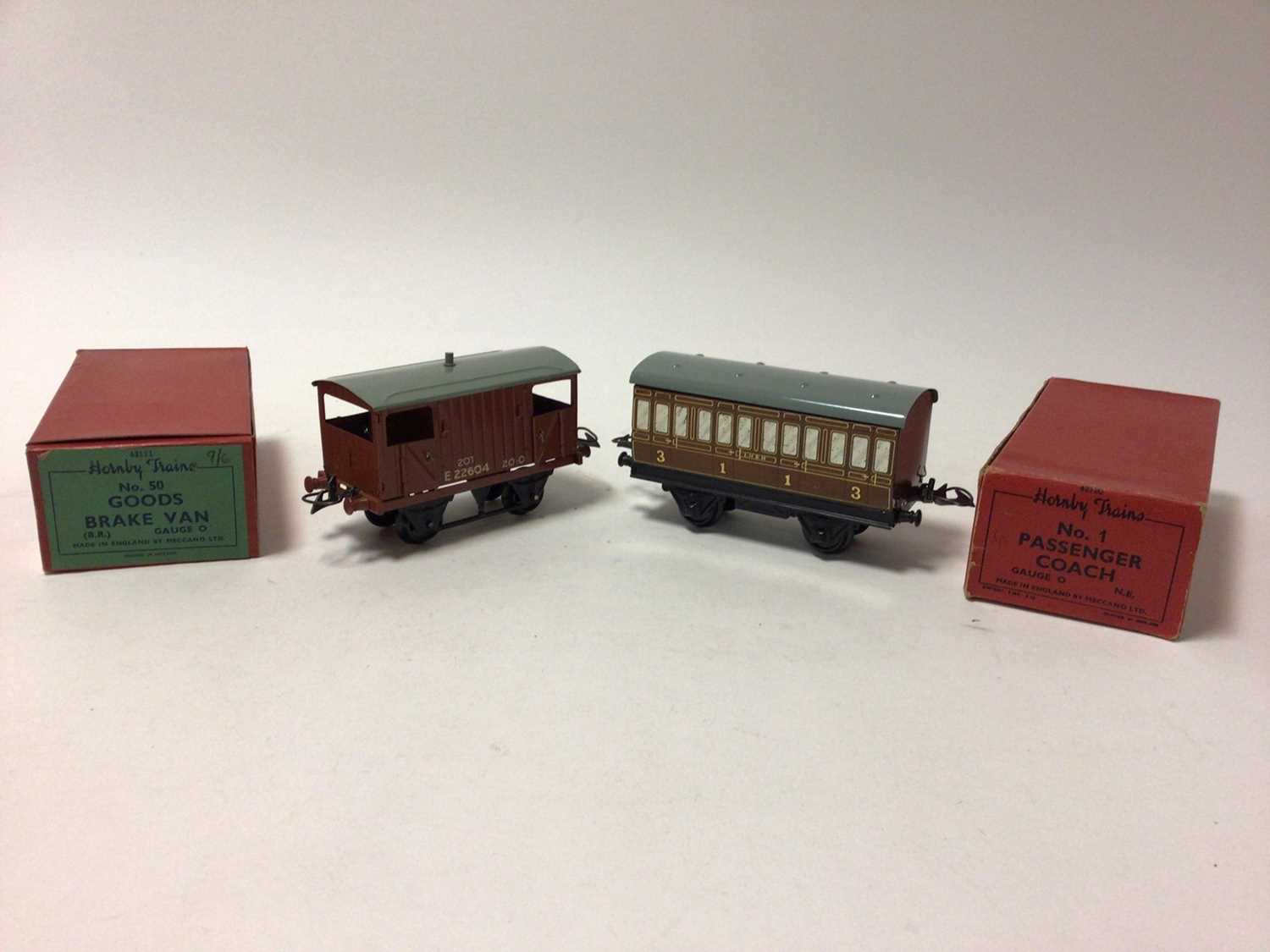 Lot 30 - Hornby O gauge selection of boxed Coaches and Vans including No.1 Passenger Coach, No.50 Goods Brake Van and others (17)