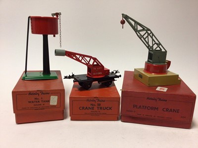 Lot 49 - Hornby O gauge boxed selection of platform accessories including No.1 Water Tank, Junction Signal No.2, Platform Crane and others (qty)