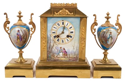 Lot 658 - Late 19th century French clock garniture by AD. Mougin