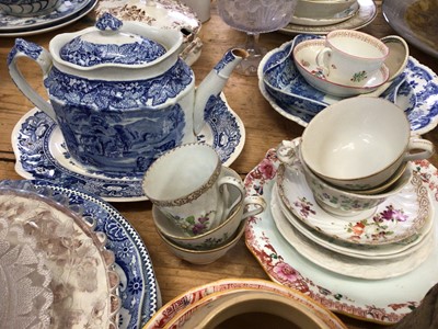 Lot 21 - Group of 19th century and later china and glass, including tea wares, English Greek Key pattern cup and saucer, Royal commemorative glass, etc