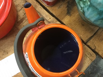 Lot 24 - Group of Le Creuset volcano orange kettle and pans