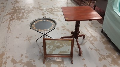 Lot 1015 - Nineteenth century tilt top wine table, together with an inlaid dressing table mirror corner cupboard and a folding occasional table (4)