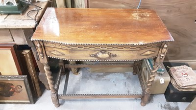 Lot 1018 - 1920's/30's oak cutlery table with beaded decoration and spiral twist supports