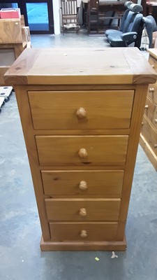 Lot 1024 - Contemporary narrow pine chest of five drawers, 51cm wide, 36cm deep, 106.5cm high