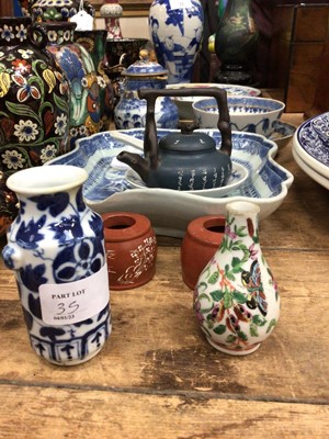 Lot 35 - Group of 18th century and later Chinese items, including famille rose and blue and white porcelain, Yixing pottery, lacquer vase, etc