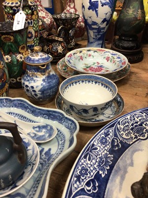 Lot 35 - Group of 18th century and later Chinese items, including famille rose and blue and white porcelain, Yixing pottery, lacquer vase, etc