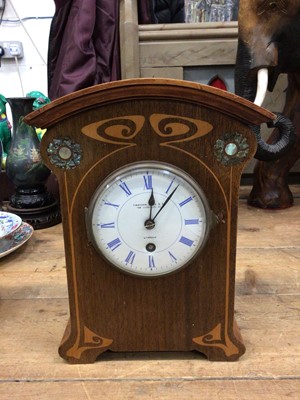 Lot 37 - Edwardian Art Nouveau mahogany mantel clock with inlaid decoration