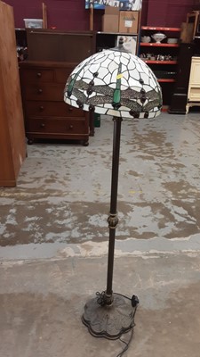 Lot 1027 - Tiffany style standard lamp with dragonfly shade, approximately 155cm high