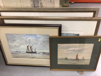 Lot 306 - Franz Heigl signed print- Afternoon Siesta, Tuscany, Geoff Sloman watercolour study- Barges on the Thames, one other nautical watercolour and various other contemporary prints