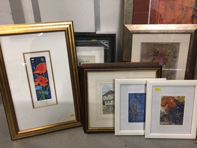 Lot 306 - Franz Heigl signed print- Afternoon Siesta, Tuscany, Geoff Sloman watercolour study- Barges on the Thames, one other nautical watercolour and various other contemporary prints