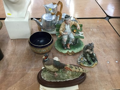 Lot 415 - Picquot Ware tea set on tray, together with a Royal Doulton pot and three Capodimonte figures.